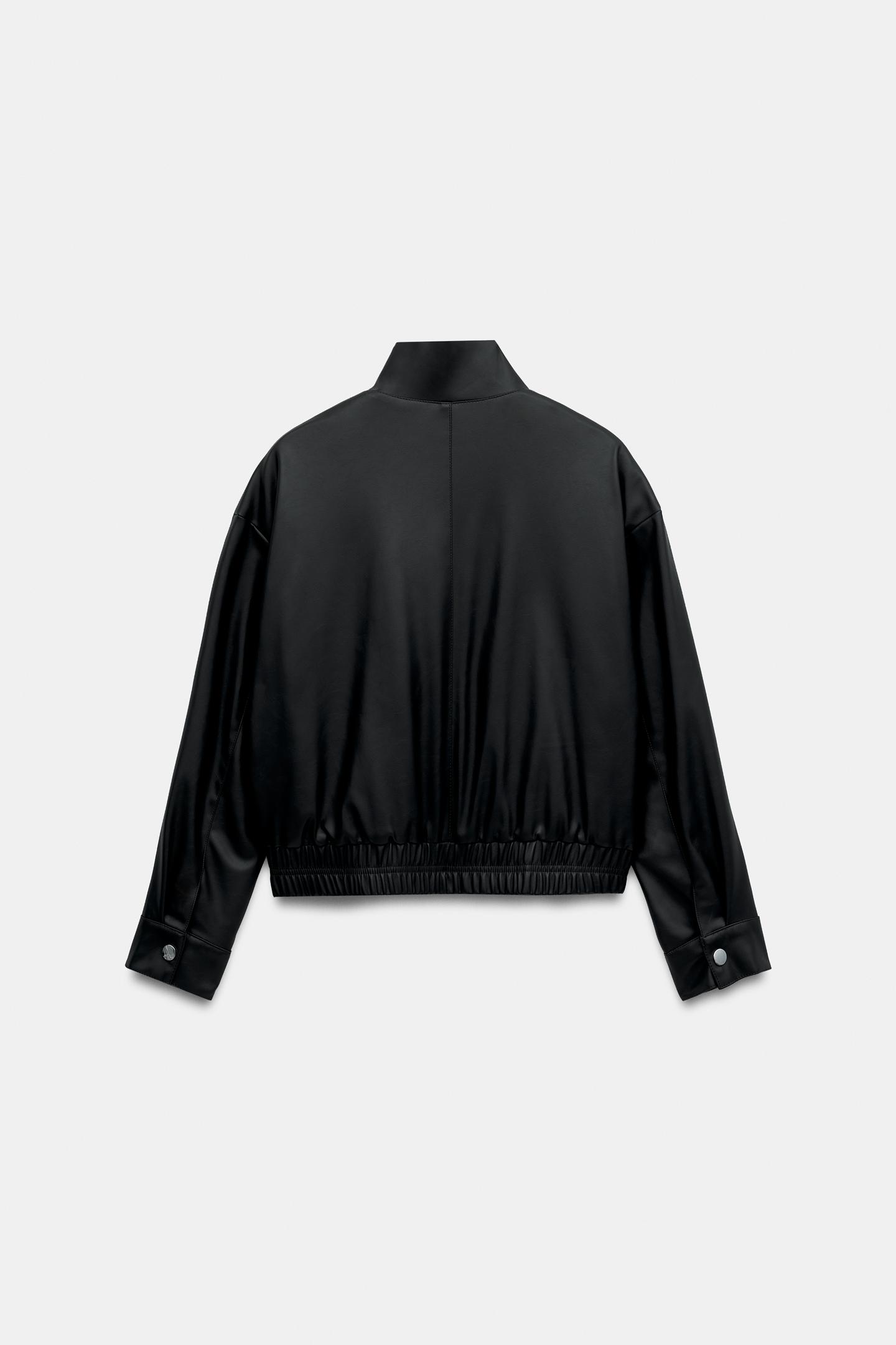 Женская куртка Zara Faux Leather High-Collar, цвет: Чёрный — фото 7