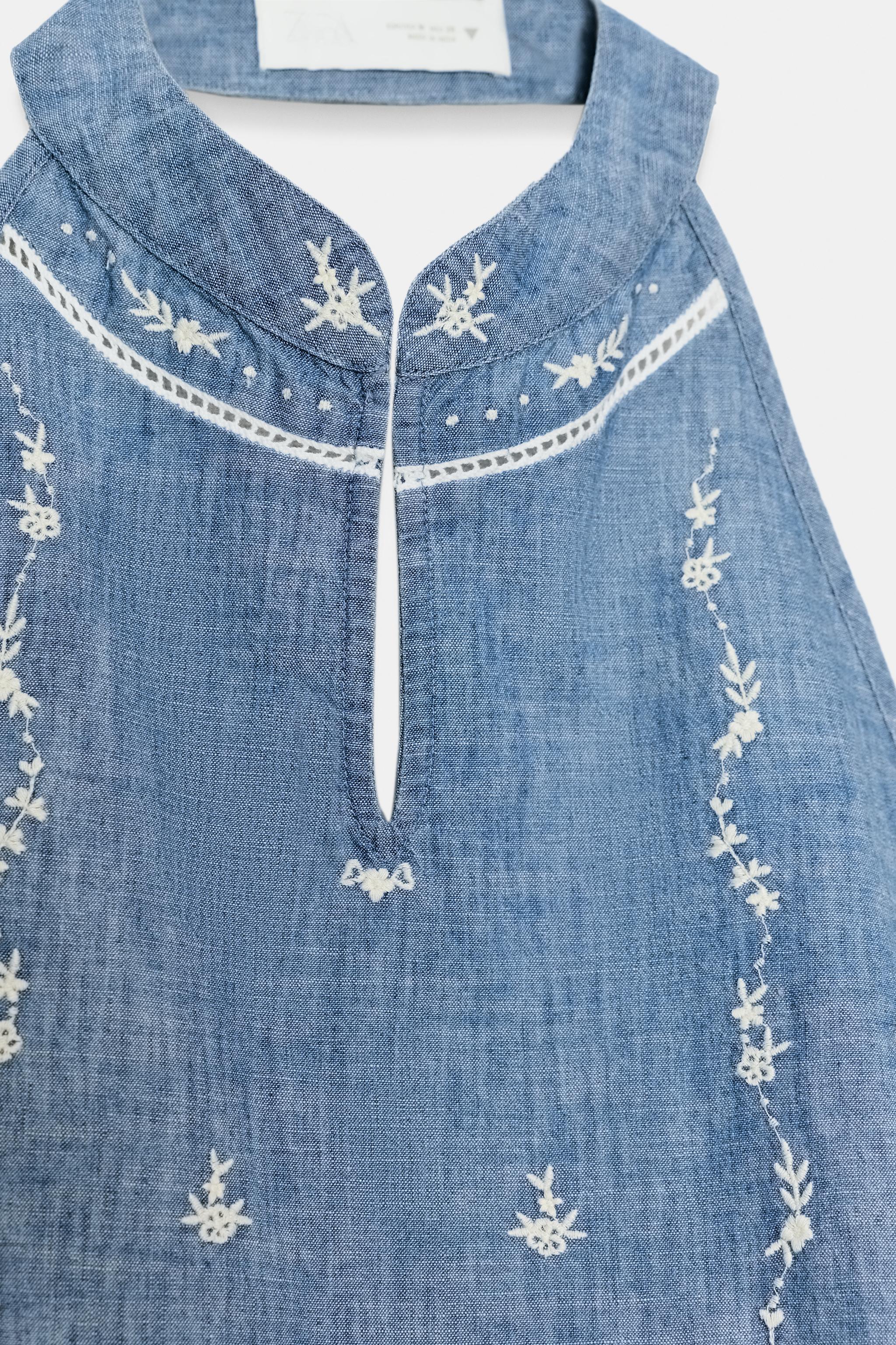 トップス ta ara TOP HALTER BORDADO - Azul-claro | ZARA Brasil