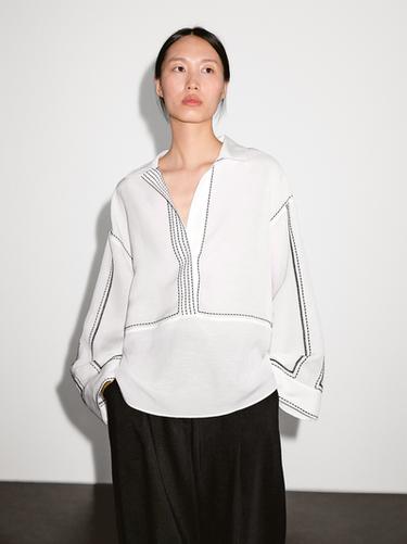 Zara Loose-fitting blouse with contrast details - White
