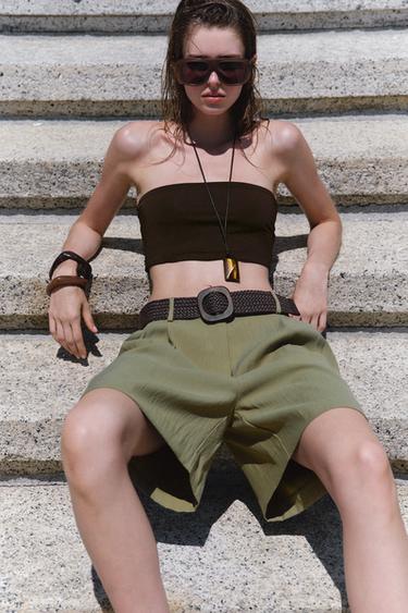 BERMUDA CON PINCES E CINTURA - Kaki di Zara
