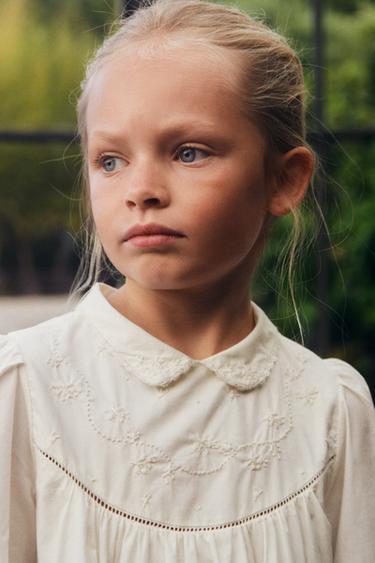 Zara AGES 6-10/ LIMITED EDITION EMBROIDERED FLORAL POPLIN DRESS - Ecru