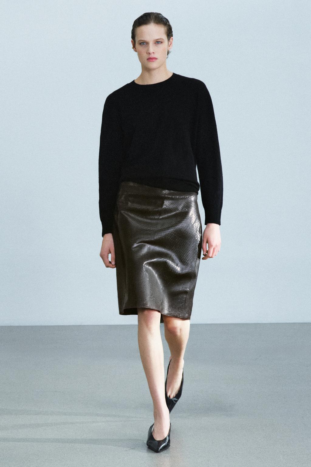 Zara Qısa 100% dəri yubka ZW Collection