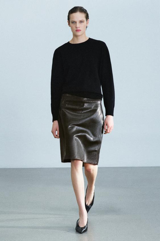 ZW COLLECTION KORT LÆDERNEDERDEL - mørk brun fra Zara - Billede 0