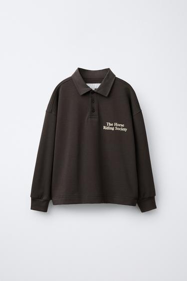 VELVET TEXT POLO SHIRT - Anthracite grey by Zara