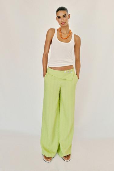 HIGH-WAIST WIDE-LEG TROUSERS WITH FLAP - Green by Zara