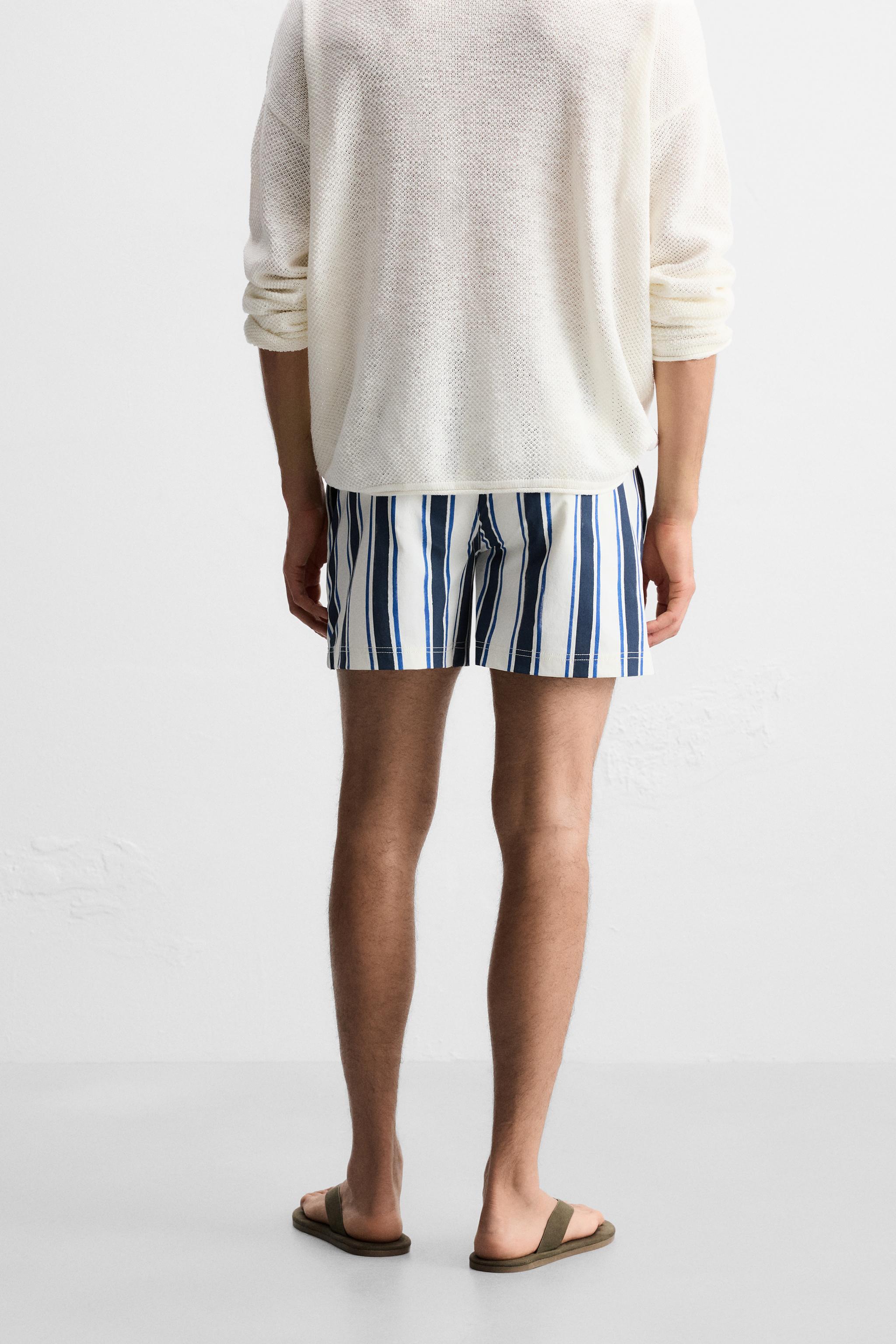 STRIPED MID-LENGTH SWIMSUIT - Ecru / Blue | ZARA United States