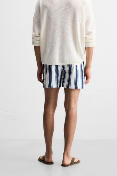 STRIPED MID-LENGTH SWIMMING TRUNKS - Ecru / Blue by Zara - Image 3
