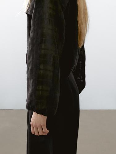 Zara Linen blend check bomber jacket - Black