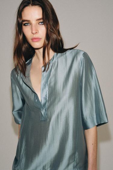 ZW COLLECTION FLOWING SHORT SLEEVE BLOUSE - Blue grey by Zara