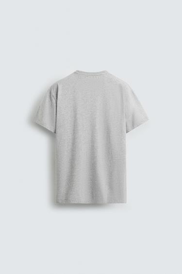 SLIM FIT SLOGAN T-SHIRT - Grey marl by Zara - Image 6