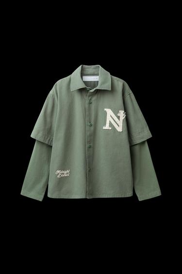 Zara PATCH DOUBLE SLEEVE SHIRT - Green - Image 0