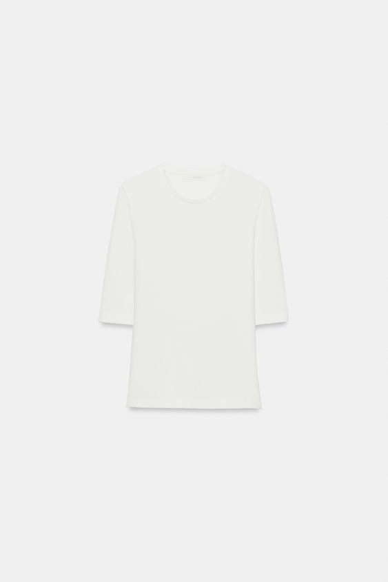 Zara ELBOW-SLEEVE T-SHIRT - White - Image 0
