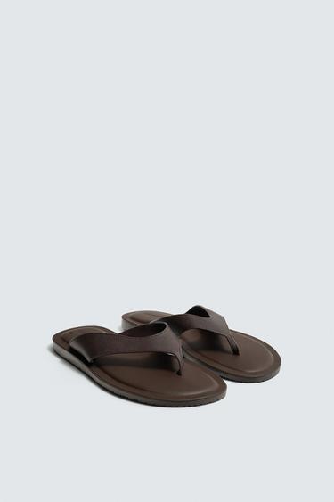 صندل جلدي بأشرطة - بني الخاص بـ Zara