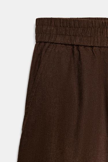 SHORT EN LIN À TAILLE ÉLASTIQUE - Marron de Zara - Image 5