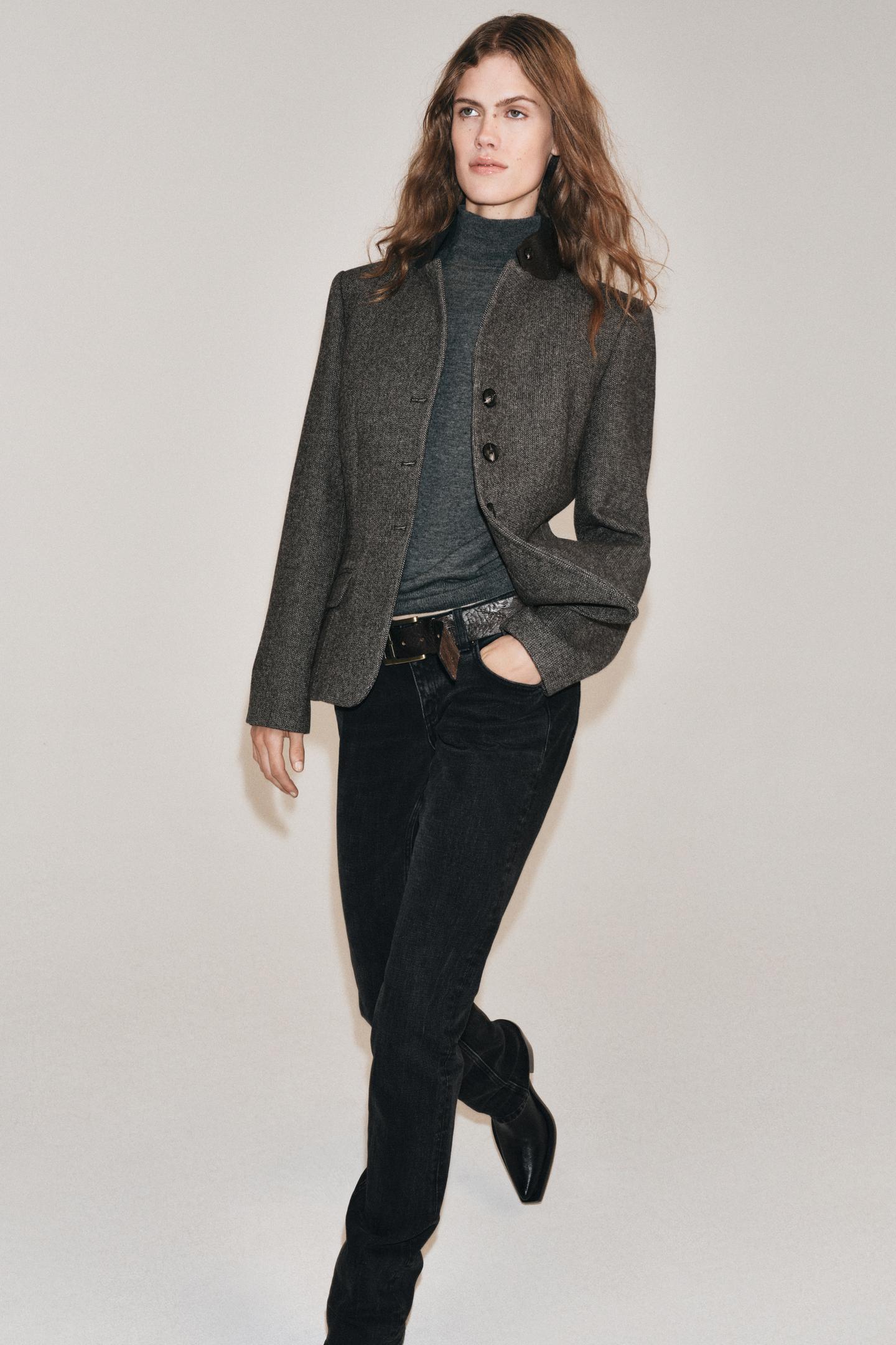 Женский пиджак Zara ZW Collection Fitted Wool, цвет: Серый / Рыжевато-коричневый — фото 6