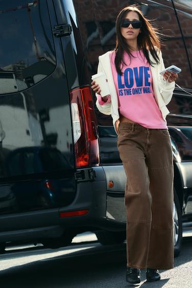 WASHED EFFECT SLOGAN T-SHIRT — Pink 2