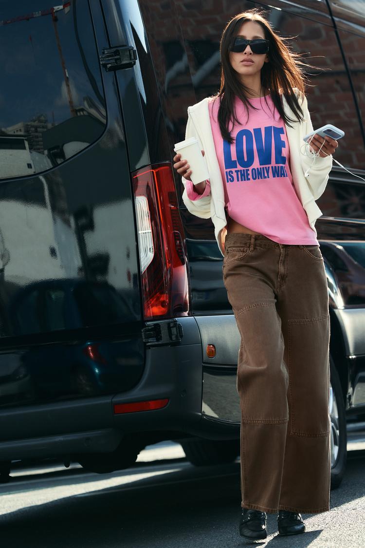 WASHED EFFECT SLOGAN T-SHIRT