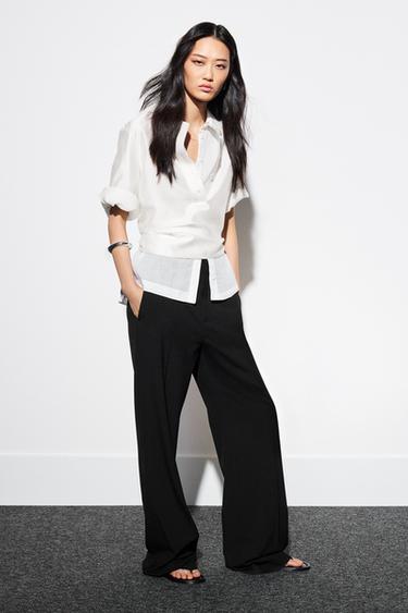 Zara ZW COLLECTION HIGH-WAIST WIDE LEG PANTS - Black