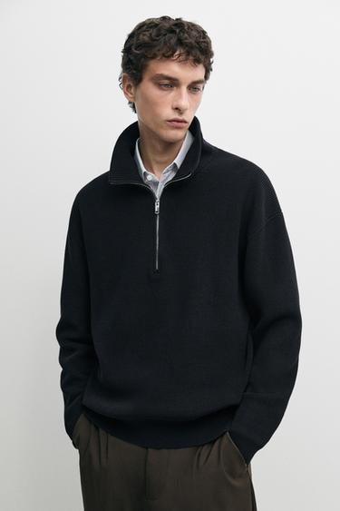 Zara 100% cotton mock neck knit sweater - Navy blue