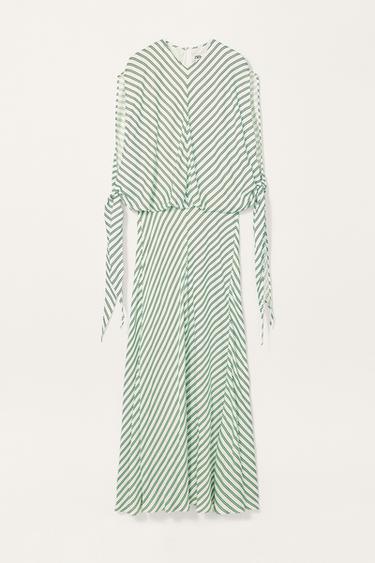Zara LIMITED EDITION STRIPED DRESS WITH TIES - White / Green