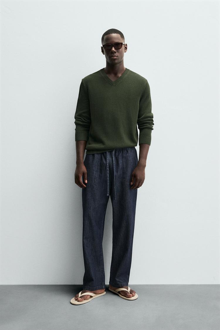 PULL COL EN V EN COTON Vert ZARA France