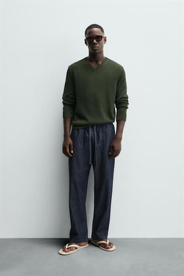 ПАМУЧЕН ПУЛОВЕР С V-ОБРАЗНО ДЕКОЛТЕ - Зелен от Zara