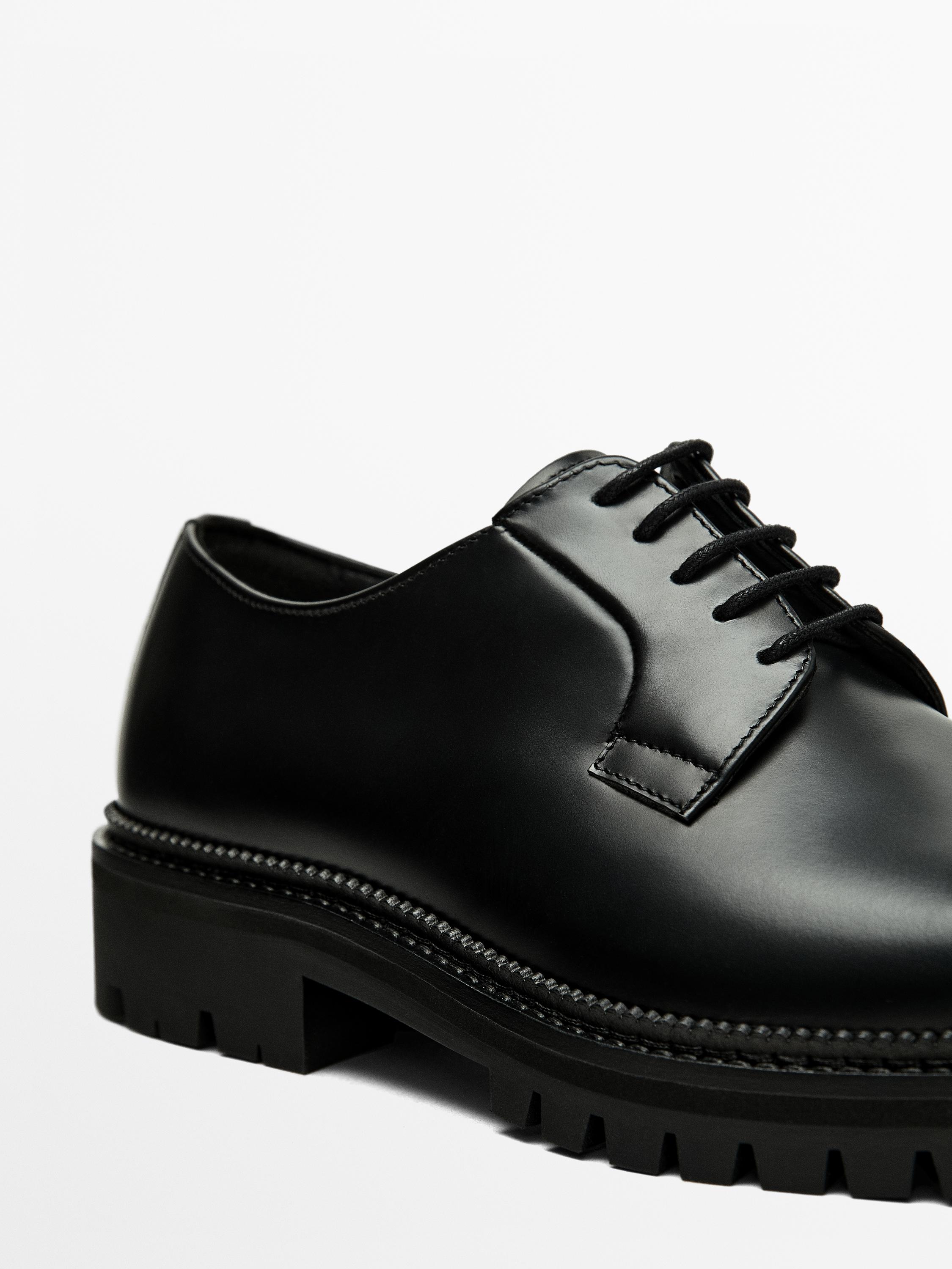 Black leather track sole shoes - Black | ZARA United States