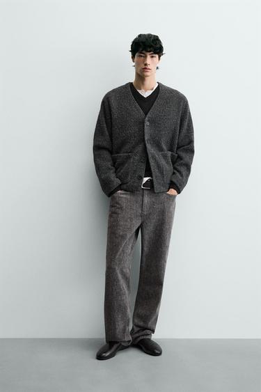 TEXTURED WOOL CARDIGAN - Anthracite Grey by Zara
