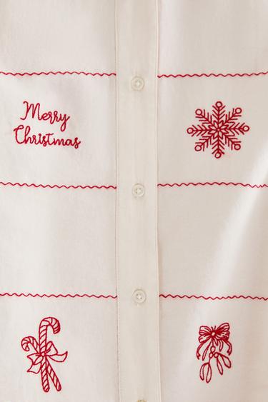 EMBROIDERED CHRISTMAS CHECK SHIRT - Oyster-white by Zara - Image 3