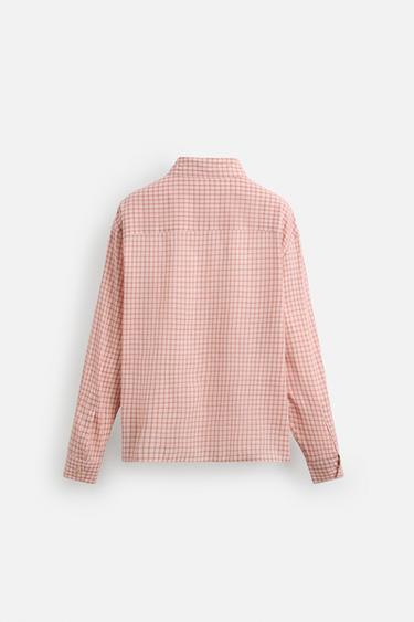 COTTON/VISCOSE CHECK SHIRT - Pink by Zara - Image 7