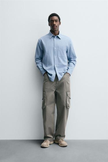 TEXTURED SHIRT WITH POCKET - Sky blue by Zara - Image 0