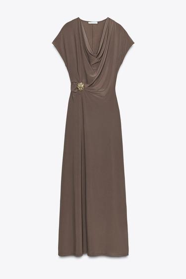 DRAPED DRESS WITH HARDWARE - Brown by Zara - Image 5