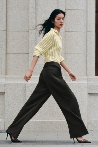 Zara 羊毛翻摺褲頭長褲 ZW COLLECTION - 黑色 - 圖片 0