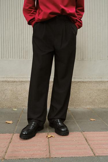 Zara 寬鬆打褶長褲 - 黑色