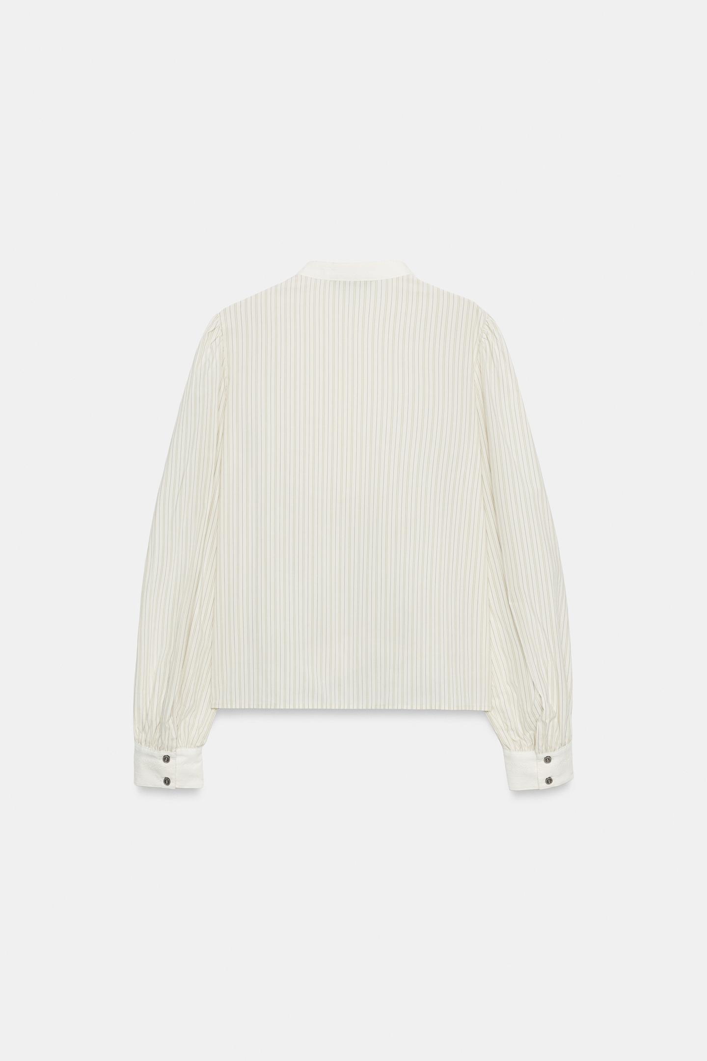 Женская блузка Zara Striped Ruffle, цвет: Экрю / Бежевый — фото 7