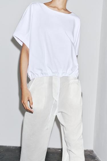 T-SHIRT EN COTON FRONCÉ - Blanc de Zara - Image 2
