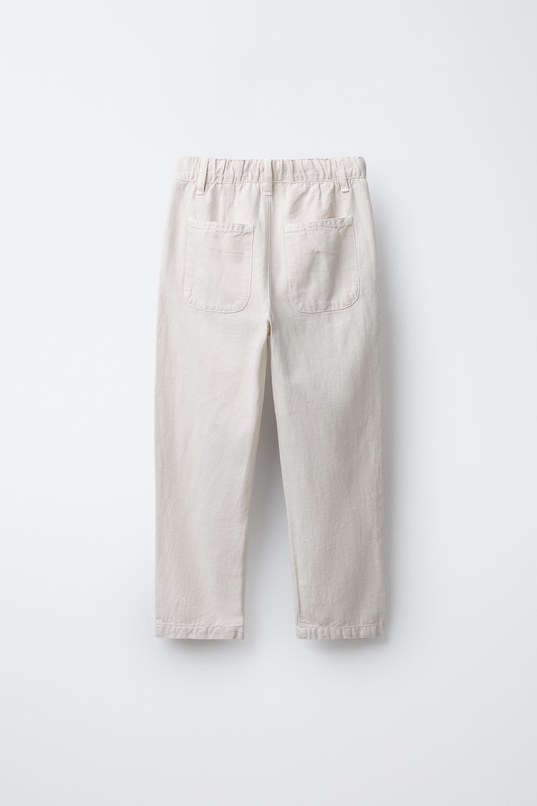 STRAIGHT-LEG COTTON-LINEN PANTS - Ecru | ZARA Canada