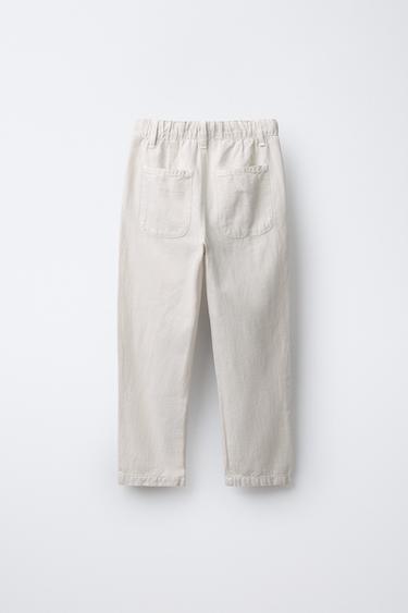 PANTALON DROIT AVEC COTON ET LIN - Écru de Zara - Image 1