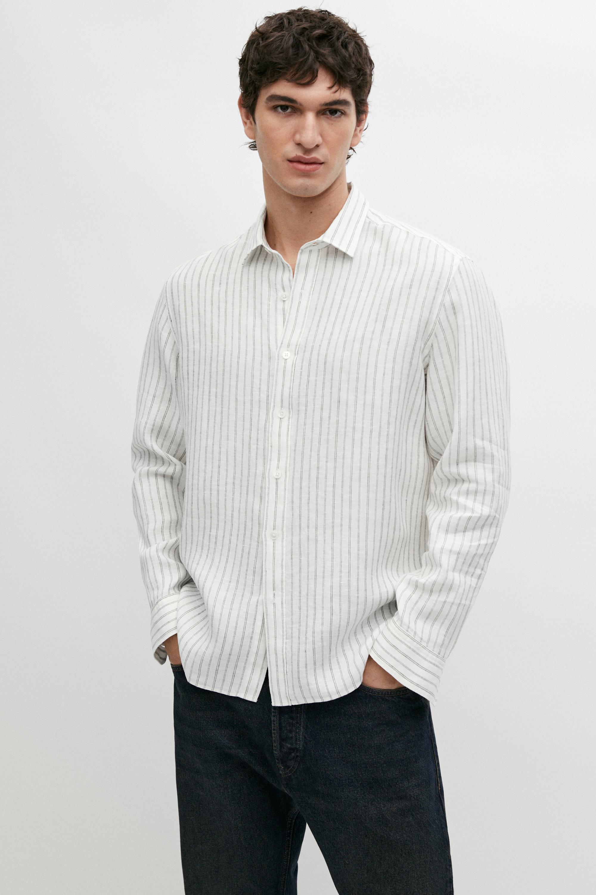 Chemise regular fit à rayures 100 % lin