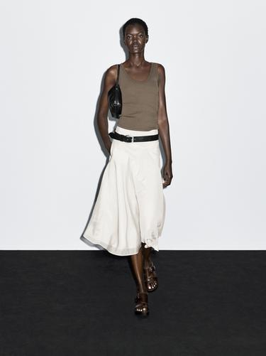Zara Midi skirt with yoke and flounce - Ecru - Image 0