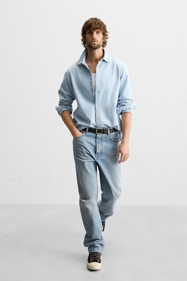 STRAIGHT-LEG JEANS WITH PAINT SPLATTER - Mid-blue by Zara - Image 5
