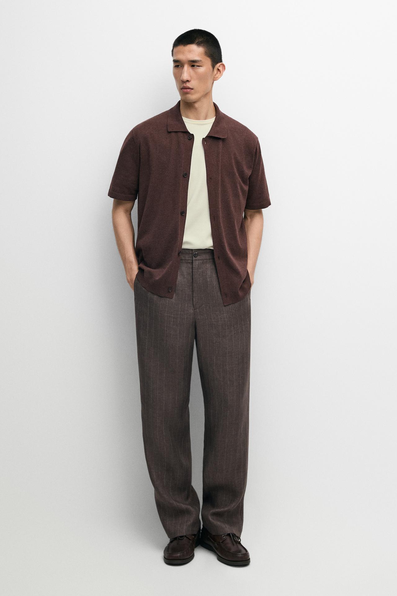 Knit cardigan with polo collar and button detail — Green/White