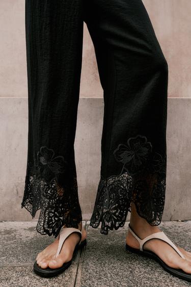 PANTALON JUPE-CULOTTE BAS BRODÉS - Noir de Zara - Image 3