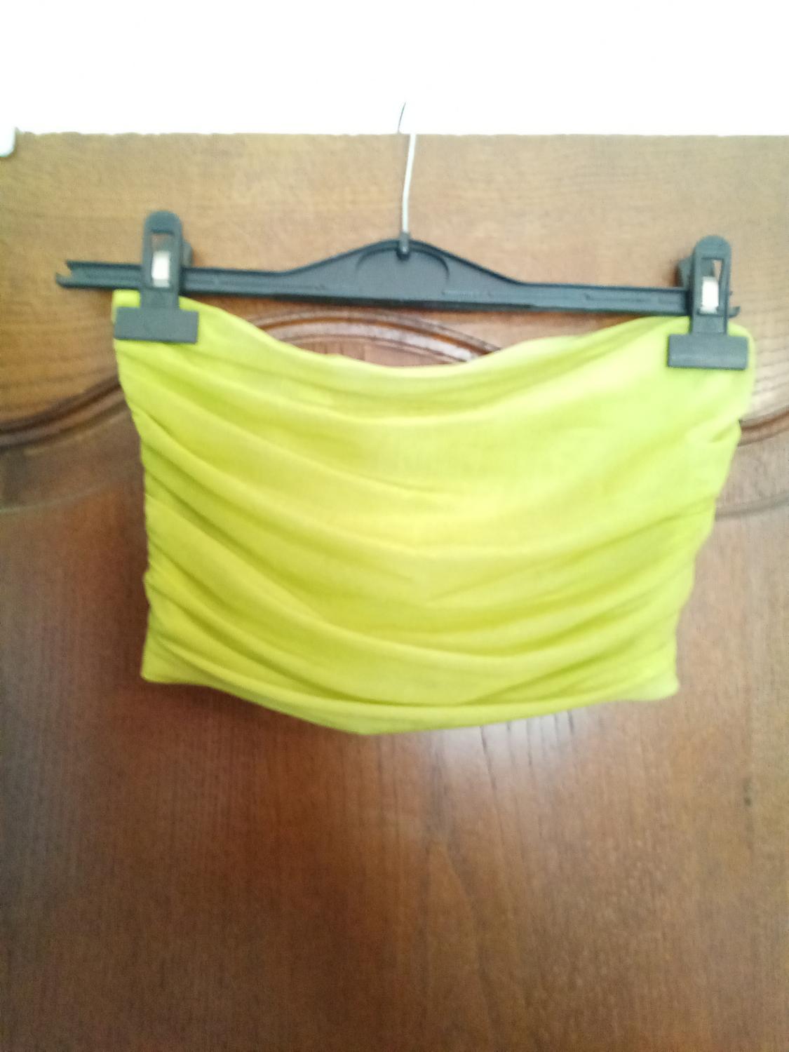 NEON GREEN ORGANZA DRAPPED BANDEAU TOP - Image 2