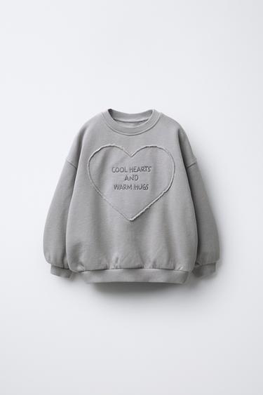 HEART EMBROIDERED SLOGAN SWEATSHIRT - Mid-grey by Zara