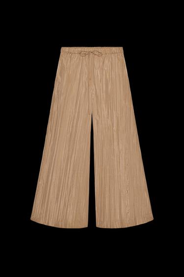 PANTALÓN PALAZZO PLISADO ZW COLLECTION - Beige de Zara - Imagen 0