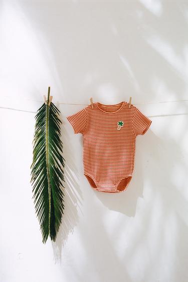 STRIPED PALM TREE PATCH BODYSUIT MODAL BLEND - Orange by Zara