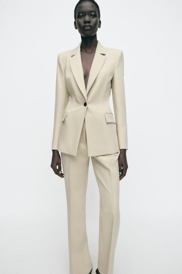 Zara FITTED SHOULDER PAD BLAZER - Sand