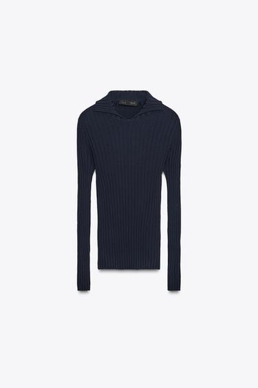RIB KNIT POLO TOP - Navy blue by Zara - Image 5