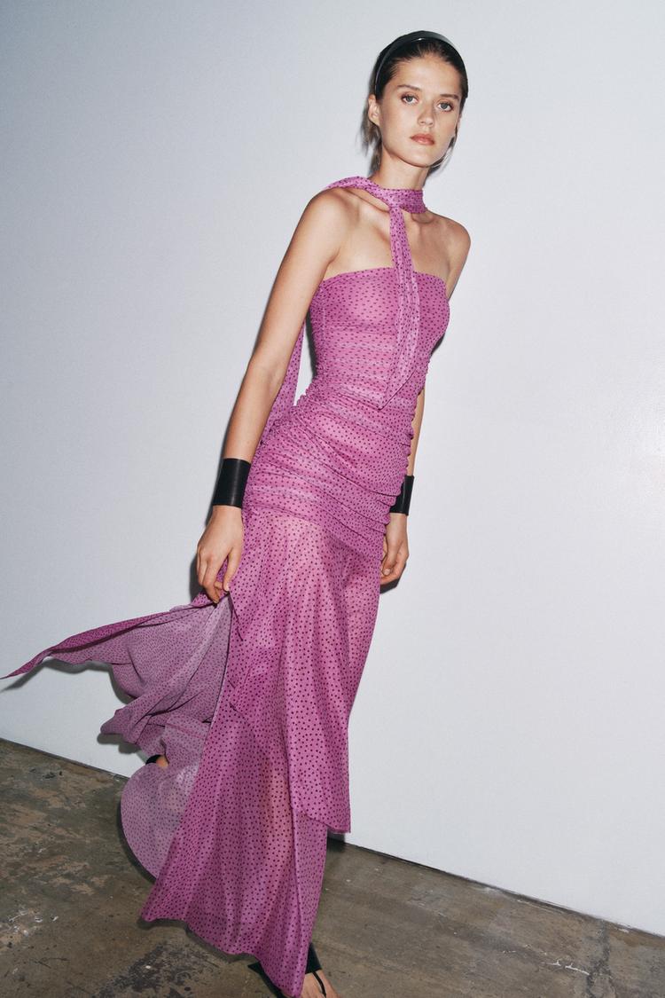 Dress Vestito Lungo Pois Zara Rosa Abito Lungo A Pois VESTITO